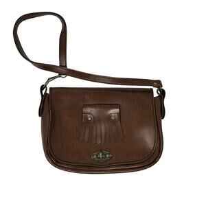 Vintage 70's Brown Faux Leather Shoulder Bag Purse Kiltie Fringe